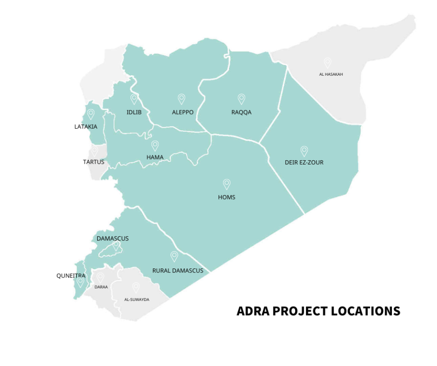 Map of ADRA Syria project locations